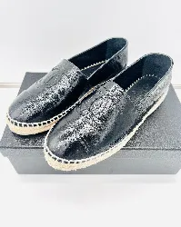 chanel espadrilles en cuir brillant noir pointure t36 (taille petite, idéalement pour une pointure plus petite)