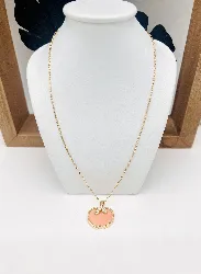 collier pendentif pomme en corail couleur peau d'ange surmonté de 5 diamants brillantés or 750 millième (18 ct) 7,79g