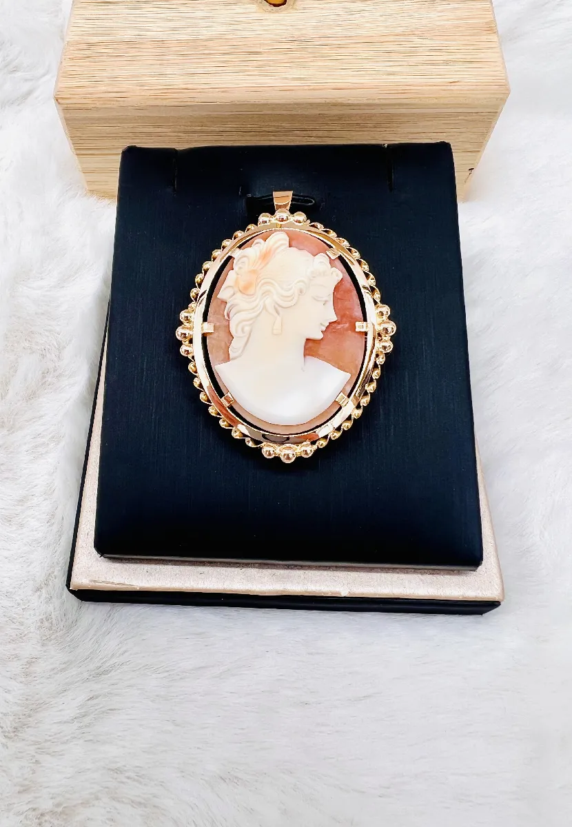 Pendentif Broche Or Camée Profil Femme 750/1000 (18 Carats) 6,04g - Occasion Poinçon Tête D'aigle