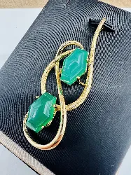 pendentif or stylisé orné de 2 pierres vertes or 750 millième (18 ct) 9,50g