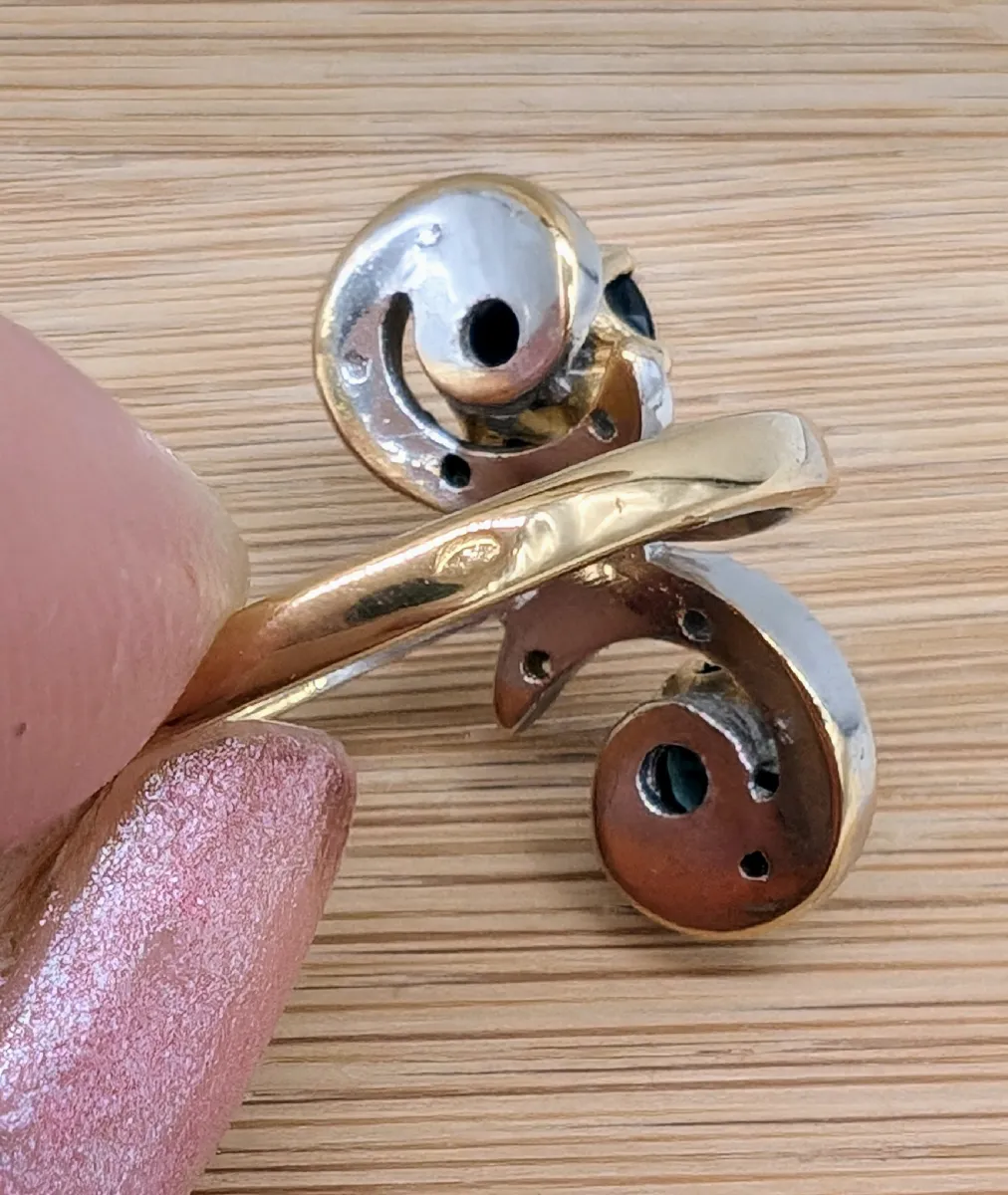 Bague Belle Époque En 2 Ors Avec Saphirs Et Diamants - Taille 8x8 - Poinçon Tête D'aigle