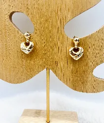Boucles D'oreilles Or Cœur Avec Diamant - Or 750/1000 - Occasion