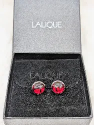 boucles d'oreilles puces lalique en argent 925 et verre rouge argent 925 millième (22 ct) 7,71g