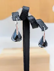 swarovski boucles d'oreilles lunar jet h en métal plaqué rhodium et cristal noir