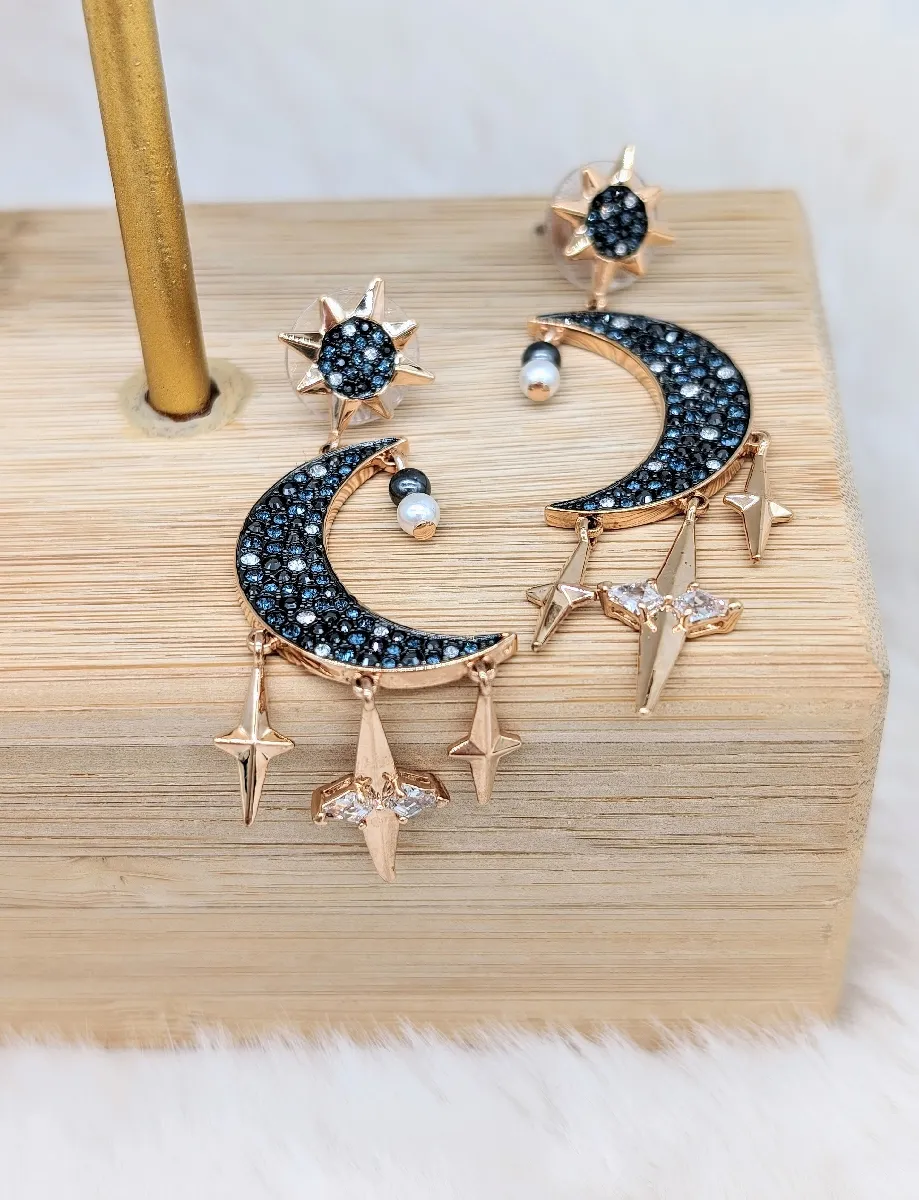 Swarovski Boucles d'oreilles symboliques Lune et étoiles en métal