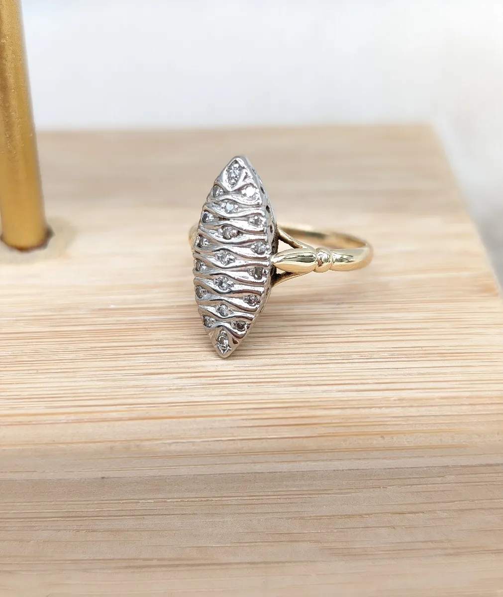 Bague Marquise En Or Gris 18K Et Platine Avec Diamants - Taille 54.5 - Réf MP2508 - Occasion