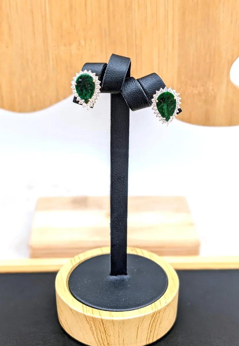 Boucles D'oreilles Pendantes Vert Pomme - Pierre Ronde, Métal Argenté, Fait Main - Neuf Sans Emballage