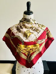 hemès carré/foulard en soie etriers fond bordeaux 90 x 90cm