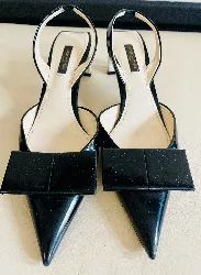 louis vuitton chaussures/escarpins à noeud en cuir noir avec talon blanc 5,5cm édition limitée
