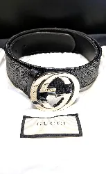 gucci ceinture gg buckle boucle argenté en toile et cuir noir monogramme