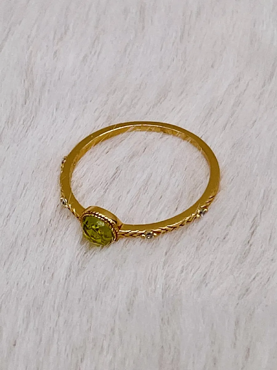 Bague Anneau En Vermeil (argent 925) Avec Pierre Verte - Poids 0,80g - Occasion