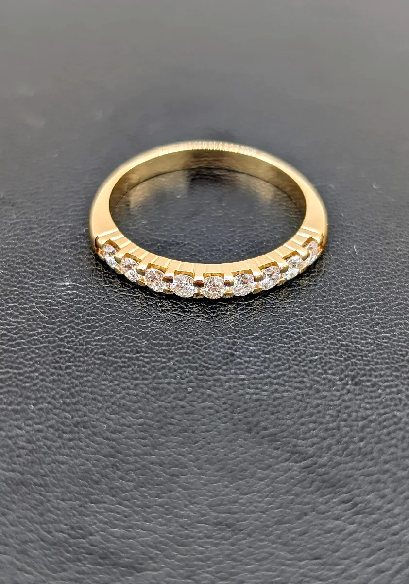 Bague Demie-alliance Or 750 – 9 Diamants ~0,18ct – Poinçon Tête D’aigle – Occasion – Bijou Vintage