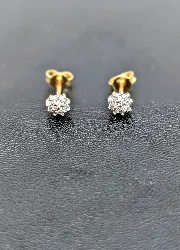 boucles d'oreilles choux pavé de petits diamants or 750 millième (18 ct) 1,0g