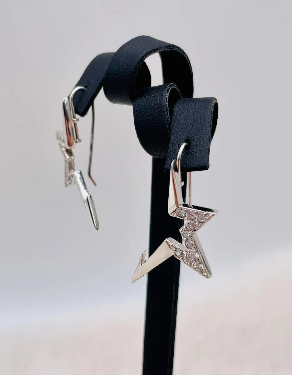 Boucles D'oreilles Créoles THIERRY MUGLER - Plaqué Argent Avec Zircons - Neuf étiquettes