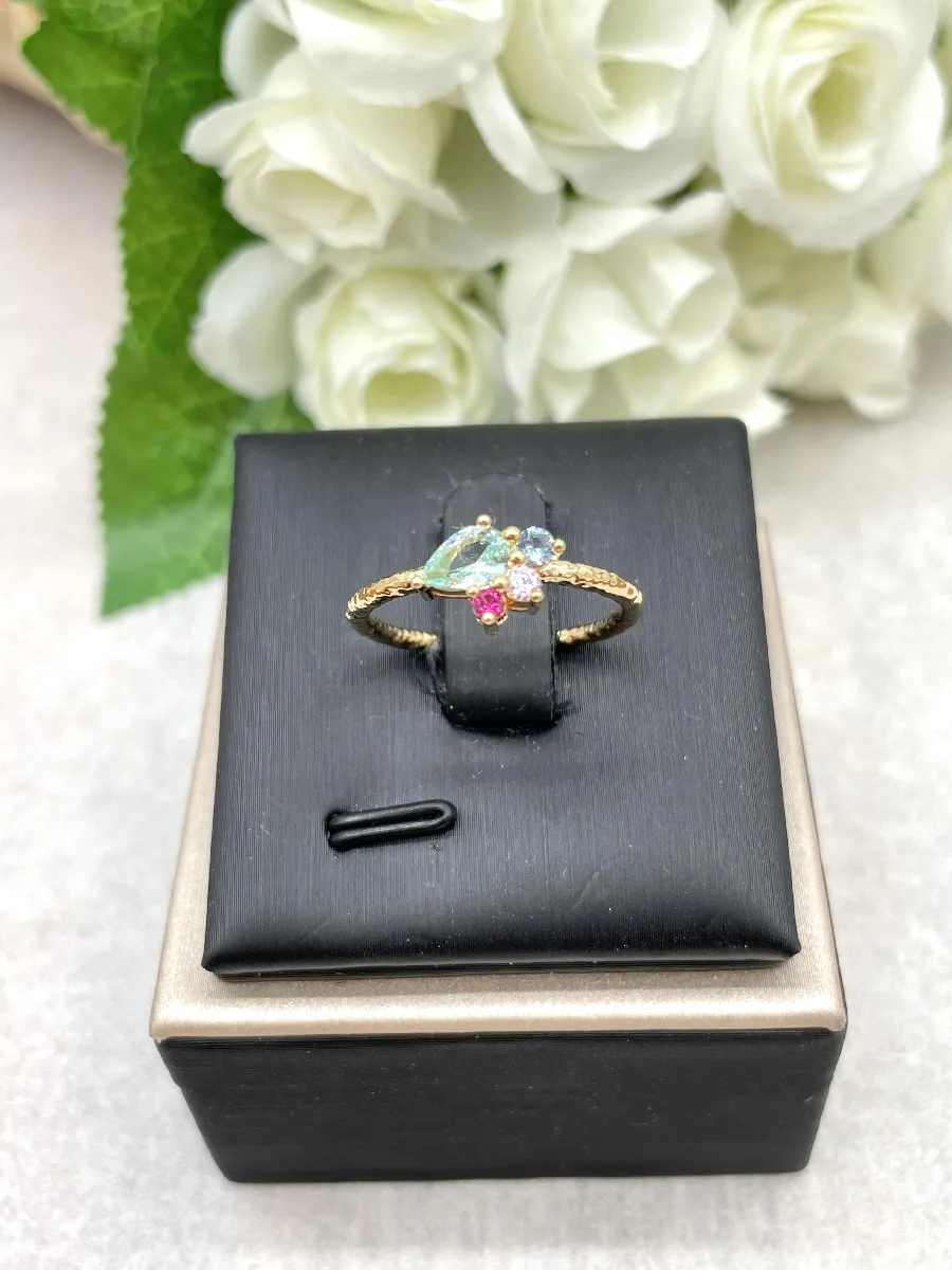 Bague Martelée Plaquée Or Avec Oxydes Multicolores - Modèle T52, Neuve Avec étiquettes