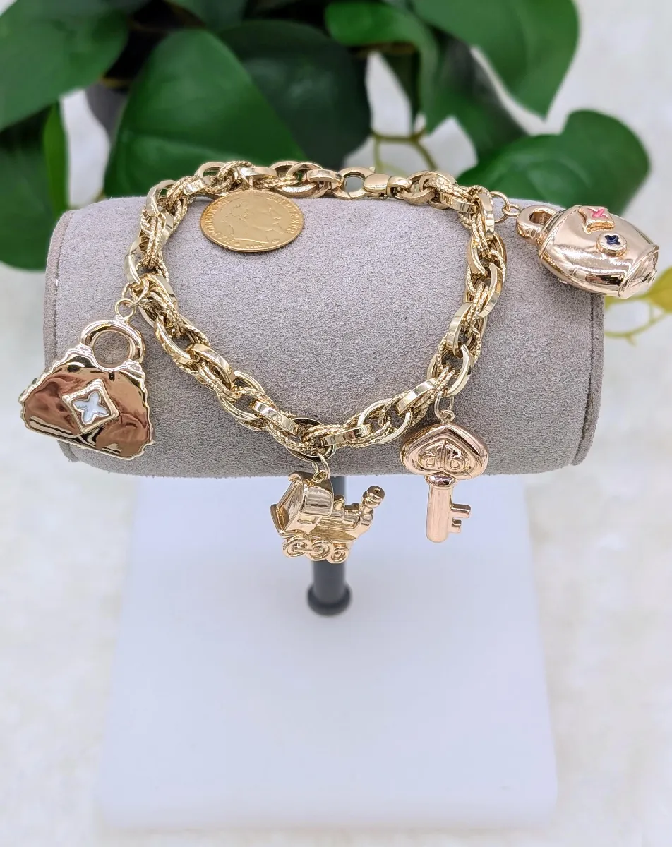 Bracelet Souvenir Côte D'Azur - Breloque Huître - Argenté, Vintage, Bon état
