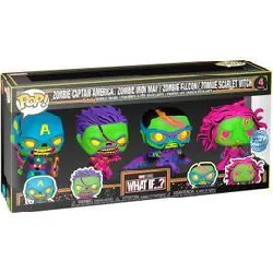 figurine funko! pop - marvel what if...? - zombie captain america / zombie iron man / zombie falcon / zombie scarlet witch - black