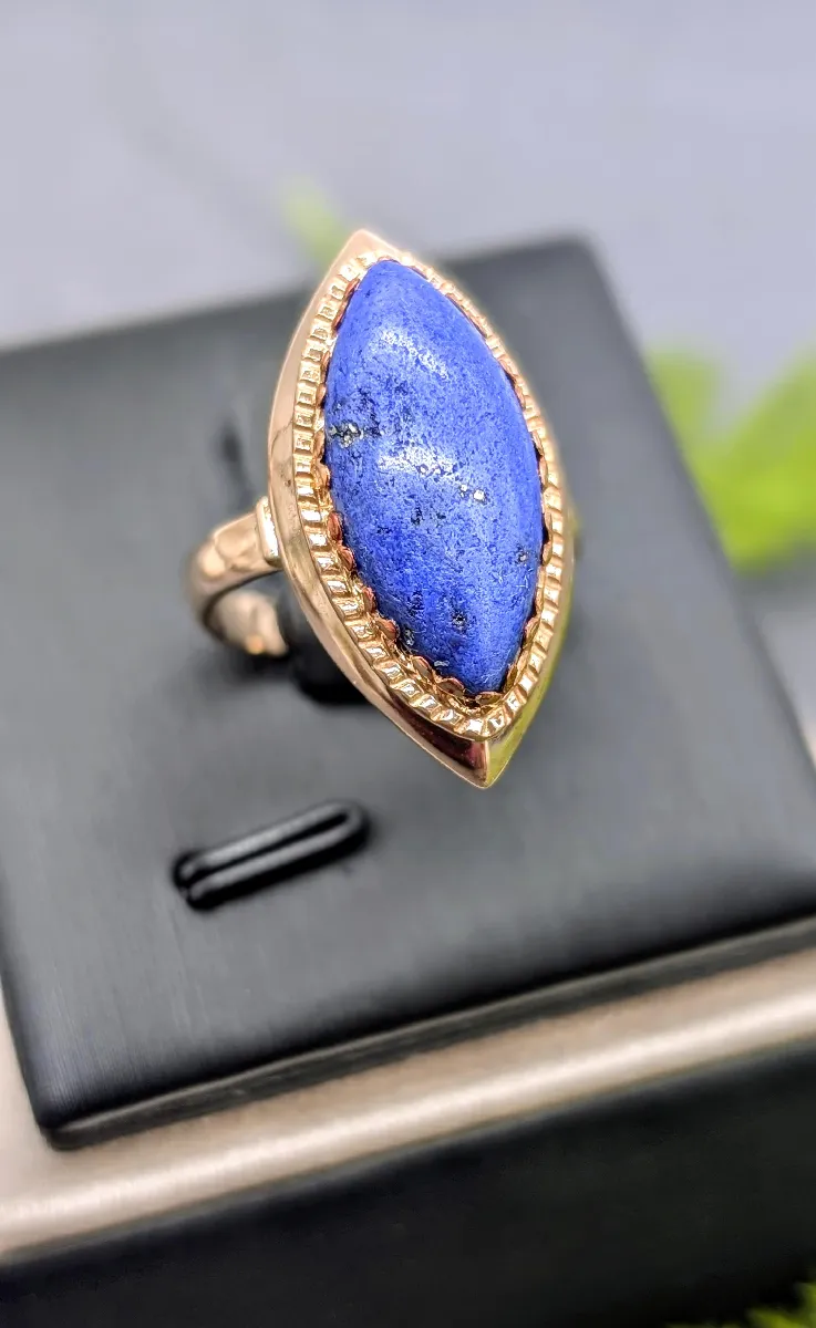 Bague Marquise En Or Rose 750 Millièmes Avec Lapis Lazuli Navette - Occasion, Poinçon Tête D'aigle