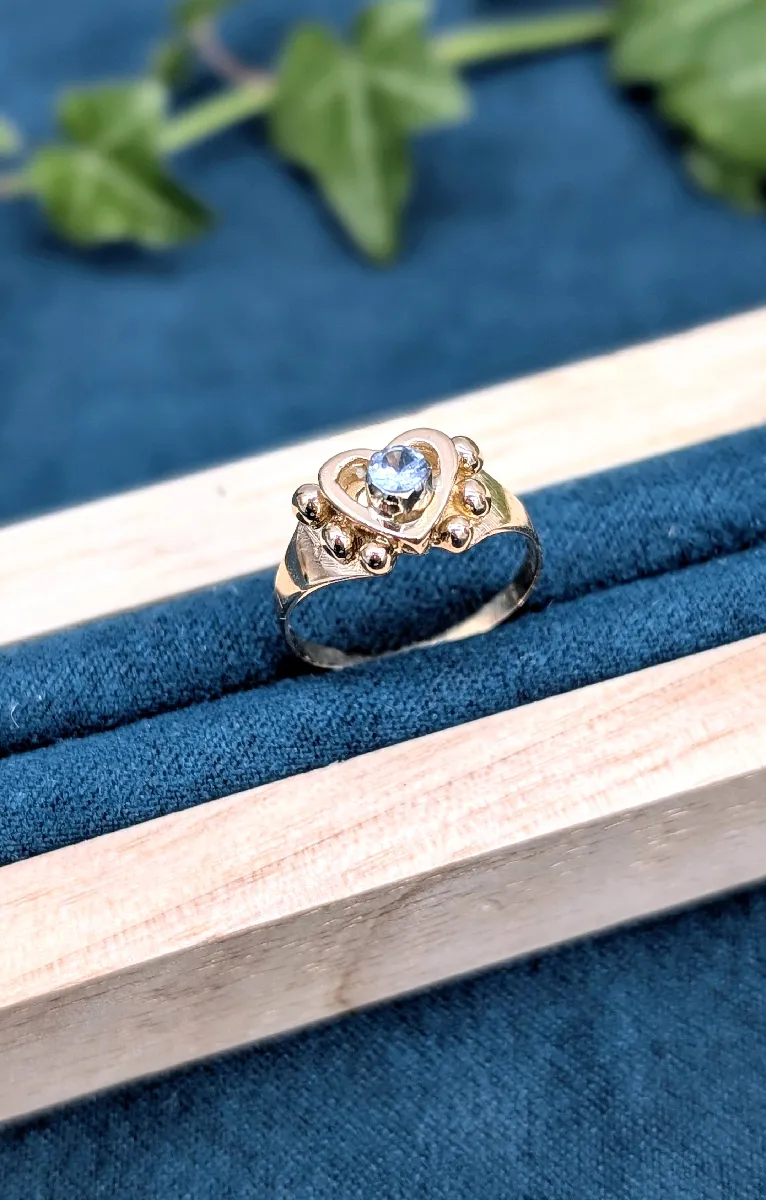 Bague Or 18 Carats (750‰) Avec Topaze Bleue Cœur - Poids 1,99g - Occasion