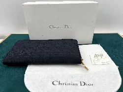 christian dior portefeuille cannage multipochette zippé en tissu bleu marine