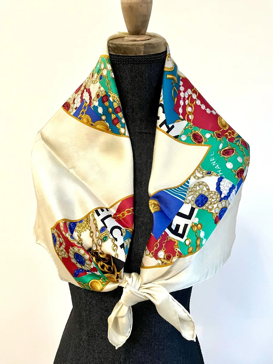 Superbe Foulard Carré Vintage 100% Soie - Gris Et Rose, Motif Bandana