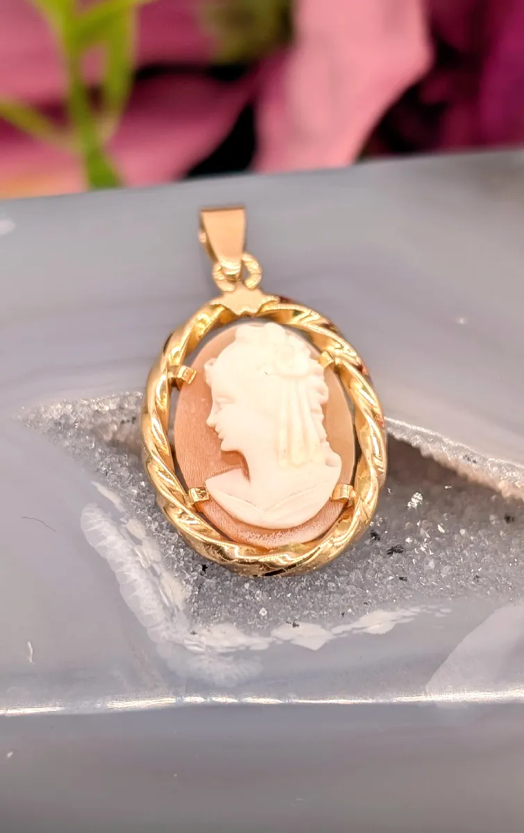Pendentif camée rond profile femme Or 750 Millième (18 CT) 1