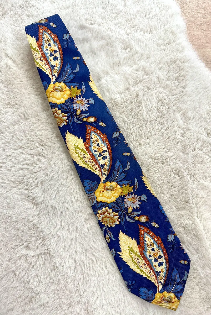 Cravate Manhattan Bleu Sarcelle Motif Floral Abstrait - Polyester - Occasion Bon état