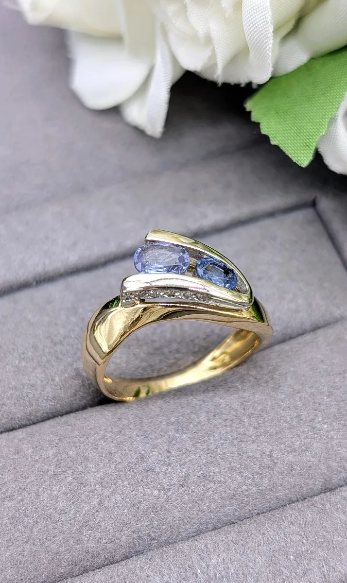 Bague En Or 18 Carats Sertie De Saphirs Et Diamants - Taille 54 - Occasion Très Bon état