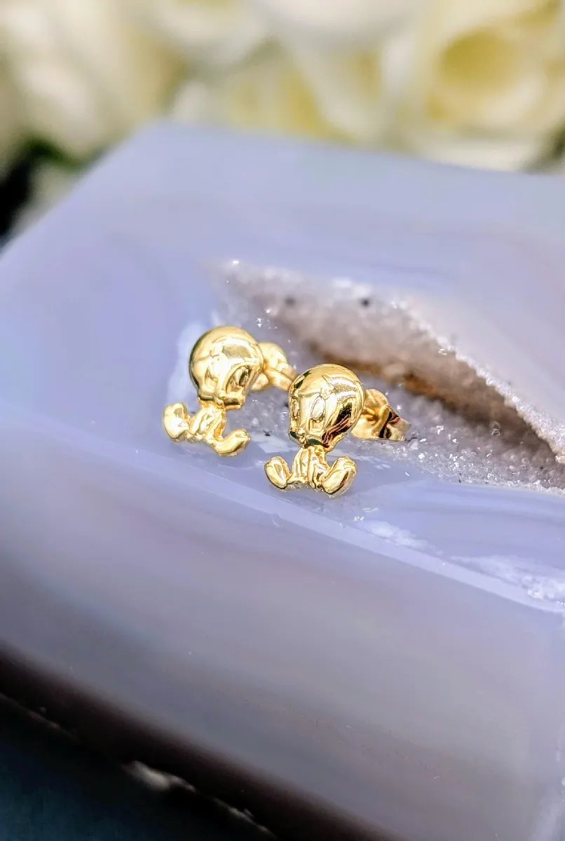 Boucles D'oreilles En Or 18 Carats (750 Millièmes) Motif Titi (Tweety Bird) - 0,88g