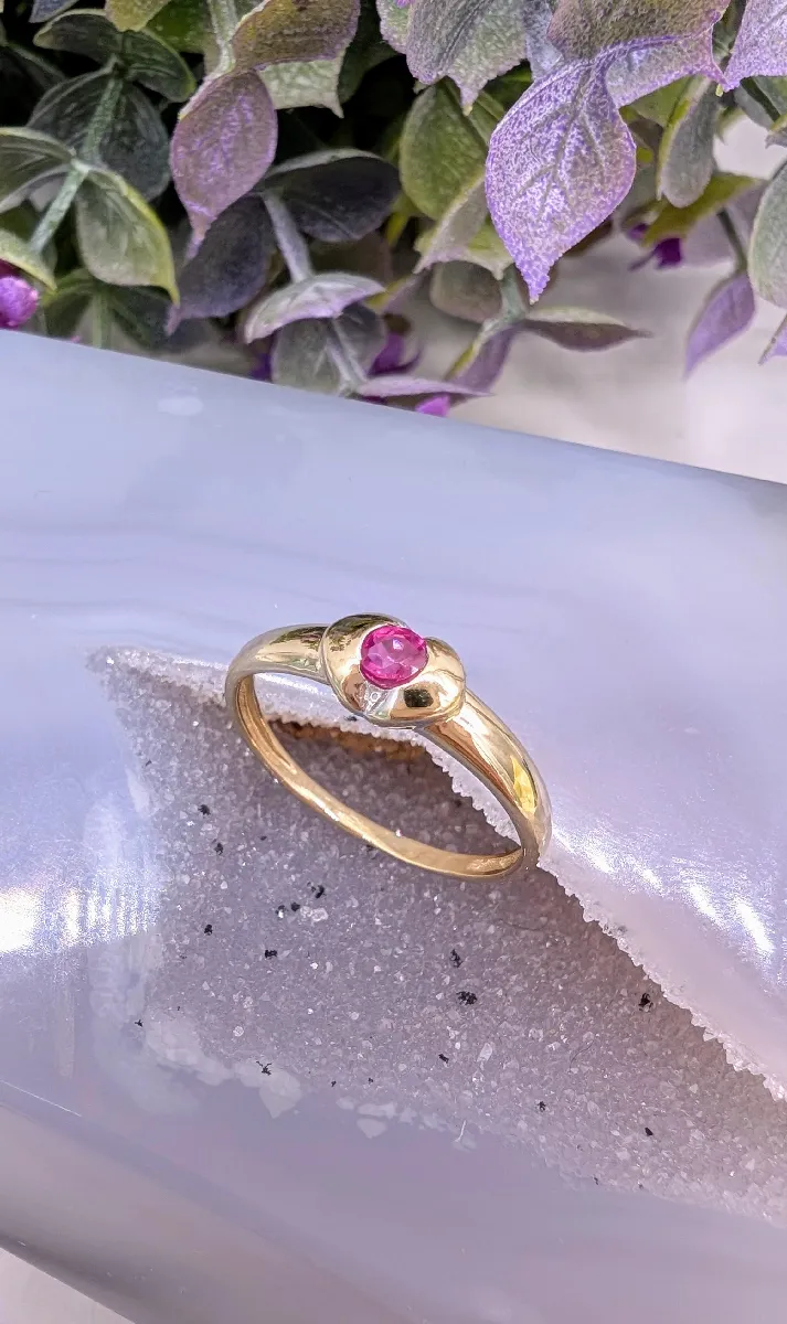 Bague En Or 18 Carats (750/1000) Avec Rubis Rond Central - Poids 1,27g - Occasion