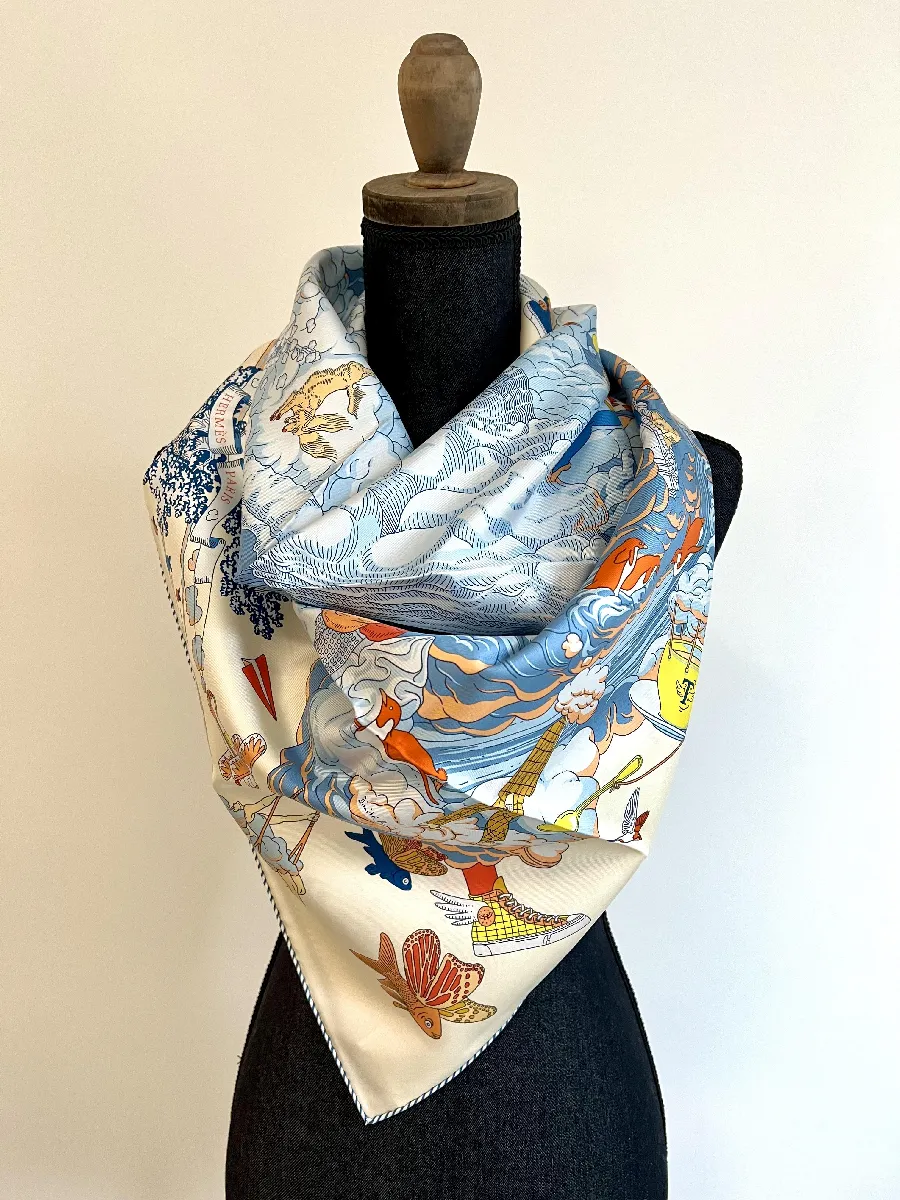 Foulard Carré Hermès En Soie - Multicolore - Occasion Porté - Écharpe Luxe