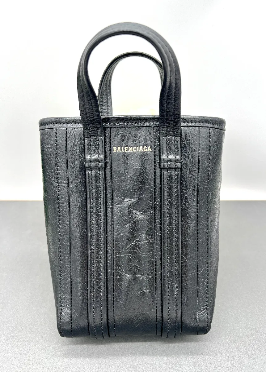 Sac mini cabas Balenciaga bazar bag en cuir noir à bandoulière