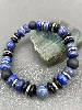 bracelet élastiqué en pierre lapis lazuli,onyx,onyx mat et acier d10mm