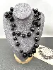 collier double gérard darel jackie en perles de verre noires et métal argenté
