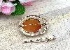 pendentif/broche camée orange en or rose surmonté d'une petite demie perle or 750 millième (18 ct) 16,36g