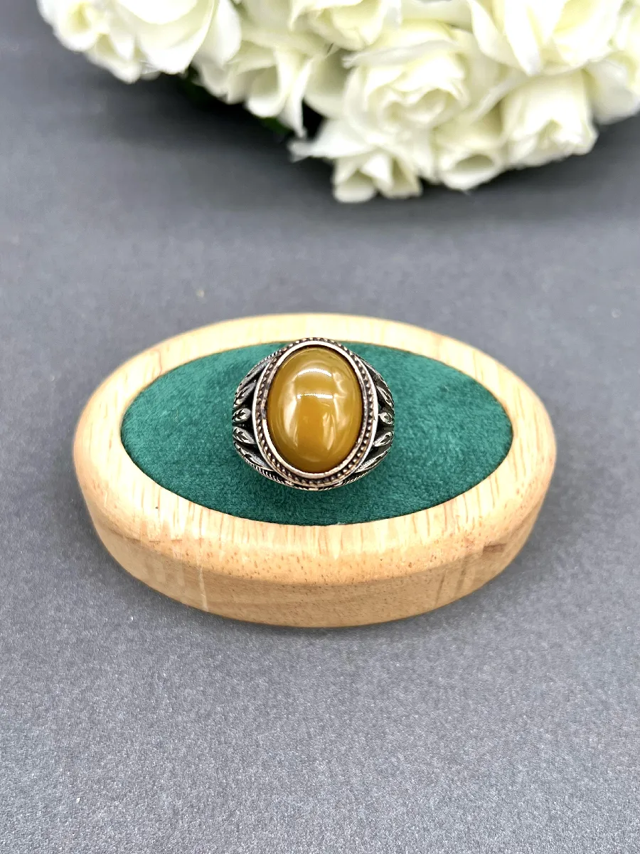 Bague Chevalière Homme En Argent 925 - Pierre Jaune, Poids 12,99 G - Occasion