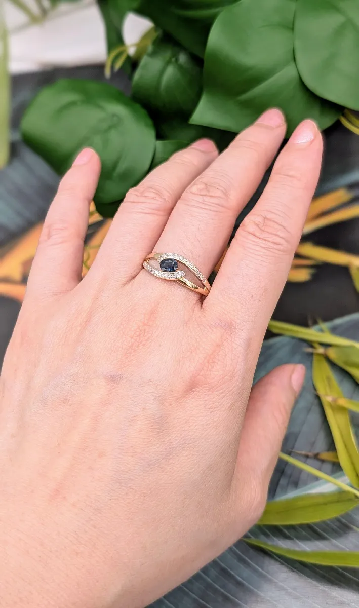 Bague Or 750 Croisée - Ligne Saphirs & Diamants - Poinçon Hibou - Occasion