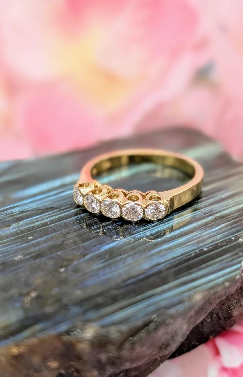 Bague En Or Blanc 750‰ (18 Carats) - Tour Américain Serti De Diamants - Occasion