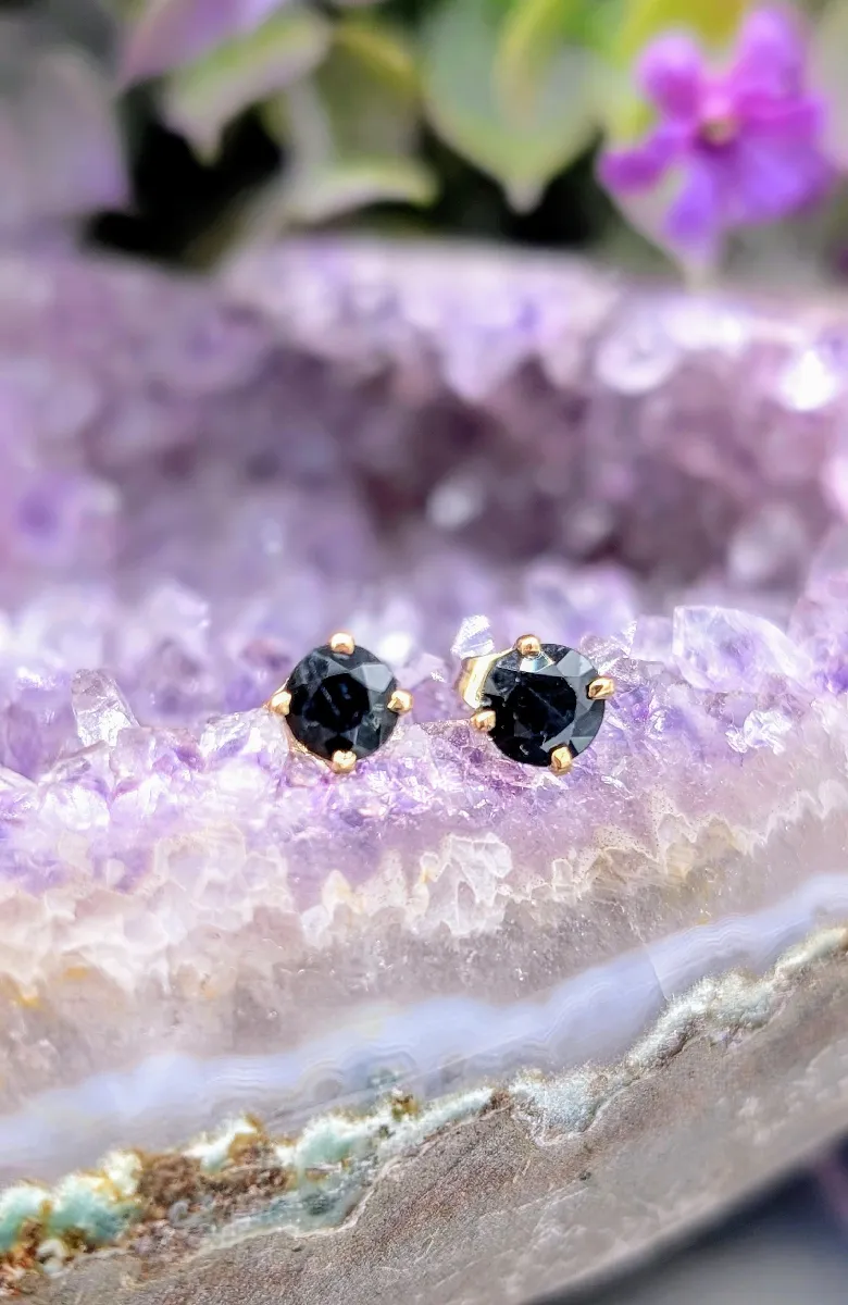 Boucles D'oreilles Puces Or 18 Carats Serties Saphir - Occasion