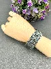 bracelet swarovski jonc bangle large avec strass et cuir gris