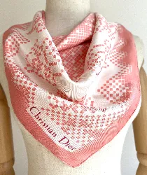 foulard/carré christian dior en soie rose et blanc à motif géométrique