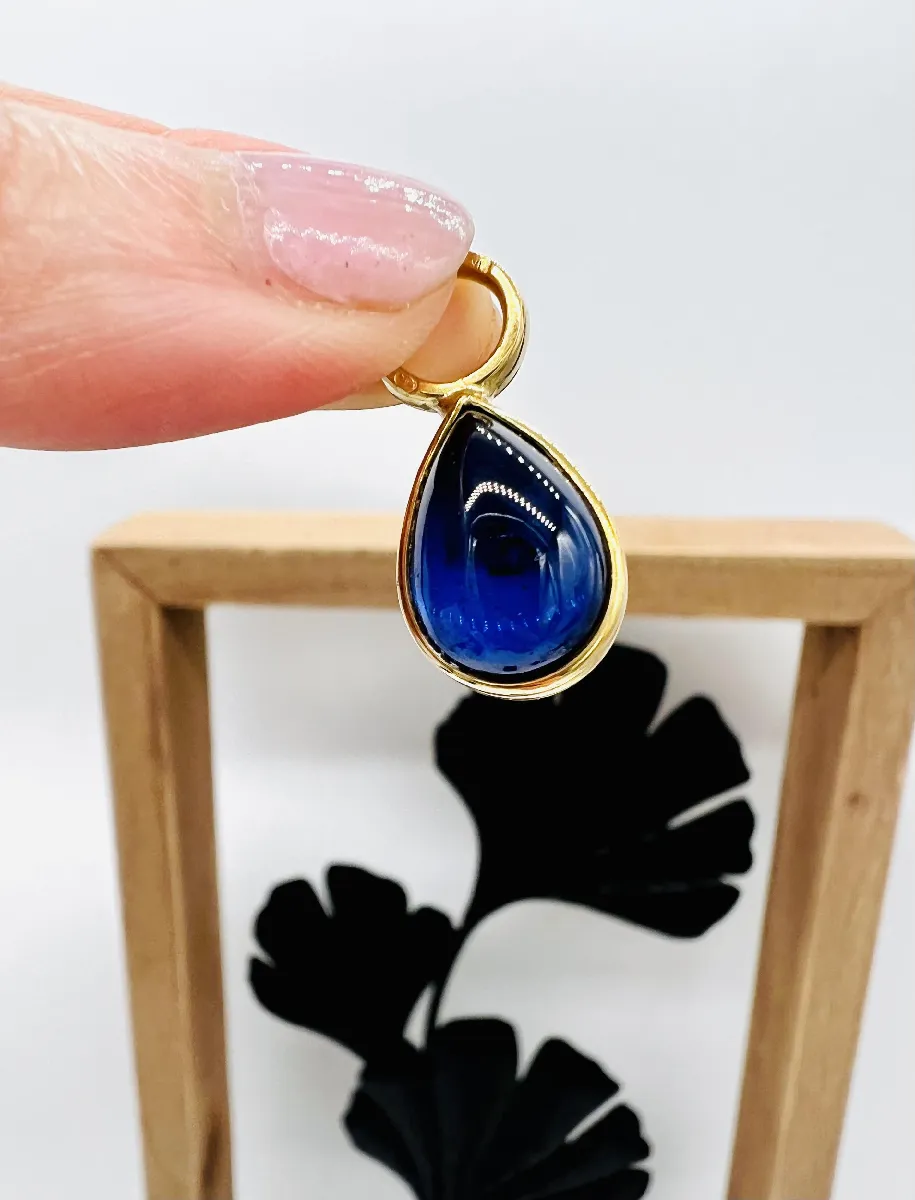 Pendentif Boule En Saphir Synthétique - Forme Goutte D'eau, Or 750/1000 (18 Carats), Occasion Avec Poinçon