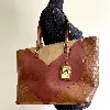 sac cabas lauren ralph lauren en cuir camel et bordeaux fermeture zippée