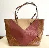 sac cabas lauren ralph lauren en cuir camel et bordeaux fermeture zippée