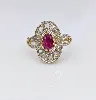 bague marquise en 2 ors centrée d'un rubis entouré des diamants taille ancienne or 750 millième (18 ct) 3,11g