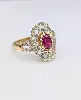 bague marquise en 2 ors centrée d'un rubis entouré des diamants taille ancienne or 750 millième (18 ct) 3,11g