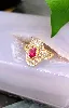 bague marquise en 2 ors centrée d'un rubis entouré des diamants taille ancienne or 750 millième (18 ct) 3,11g