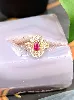 bague marquise en 2 ors centrée d'un rubis entouré des diamants taille ancienne or 750 millième (18 ct) 3,11g