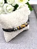 brac bracelet en cuir noir tressé et oeil de tigre avec acier argenté 8mm l21cm