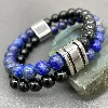 bracpi bracelet élastiqué double tour en pierre lapis lazuli,onyx et acier d8 mm